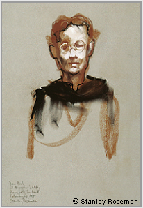 Drawing by Stanley Roseman, "Dom Bede, Portrait of a Benedictine Monk," 1980, St. Augustine's Abbey, Kent, England, chalks on paper, Victoria and Albert Museum, London. � Stanley Roseman.