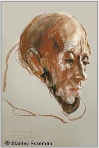 Drawing by Stanley Roseman, "Portrait of a Carthusian Monk,'' 1984, St. Hugh's Charterhouse, England, chalks on paper, Mead Art Museum, Amherst College, Amherst, Massachusetts. � Stanley Roseman.