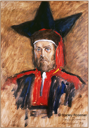 Painting by Stanley Roseman of Regnor, President of the Norske Samers Riksforbund (Norwegian Saami Association) (1971-1973). Roseman painted the portrait in Lappland, 1976. Private collection, New York. � Stanley Roseman